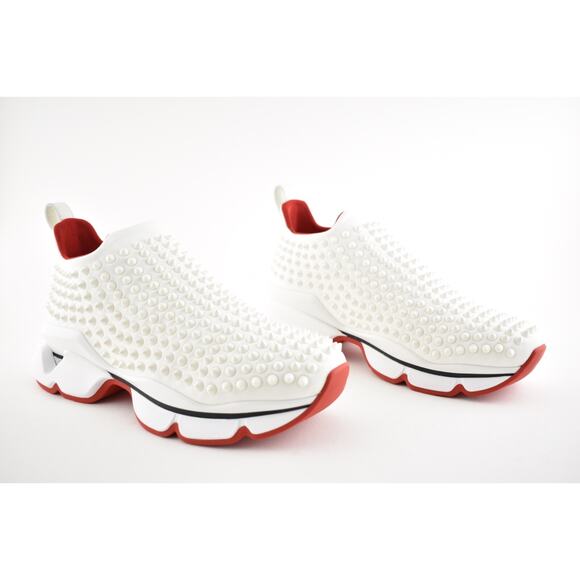Christian Louboutin Spike Sock Donna Flat Snow White Red Neoprene Sneaker 36 - Picture 4 of 10